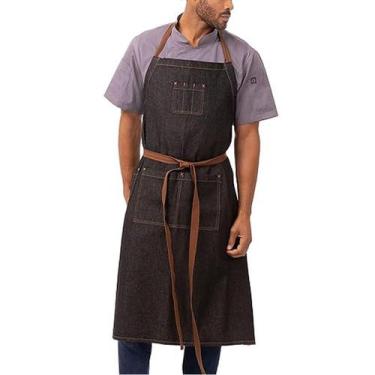 Imagem de Avental jeans com tiras de couro para homens e mulheres - Yiweisai