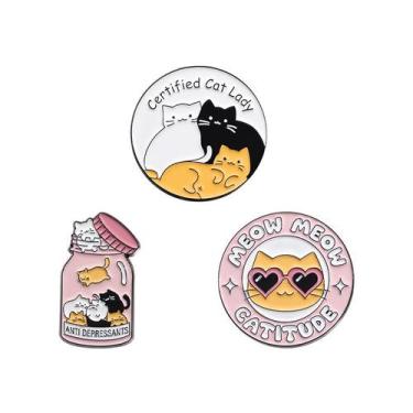 Imagem de Conjunto de alfinetes de broche Cartoon Cat Creative, distintivo redon