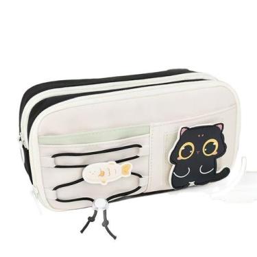 Imagem de Estojo de lápis Cute Black Cat tiras autocolantes de grande capacidade