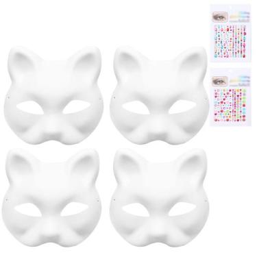 Imagem de Máscara de gato AYNKH DIY Painted Diamond Blank Máscara facial, conjun
