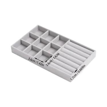 Imagem de Organizador De Joias Em Veludo Cinza Bege, Bandeja Empilhável, Estojo 