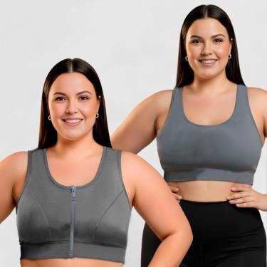 Imagem de Top Plus Size Fitness Feminino Zíper e Nadador kit2 Treino-Feminino