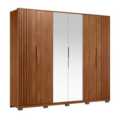 Imagem de Guarda Roupa Casal Ripado Atrice D66410kpe 6 Portas Nogueira Touch Com Espelho E Pés Demóbile - Demartêz