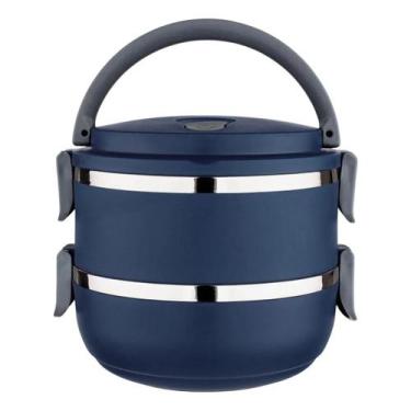 Imagem de Marmita dupla inox 1,4l com alça euro home lb1234 azul