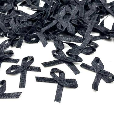 Imagem de Aplique Mini Laço Cetim de 4mm Preto 120un Costura Roupas - Macall