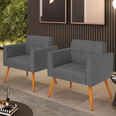 Imagem de Kit 2 Poltronas Sala Elisa Decorativa Pés Palito Sintético Grafite D03 D`Rossi