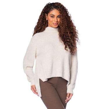 Imagem de Blusa Feminina Biamar em Tricot Mullet Gola Alta Bege Claro, Bege clar