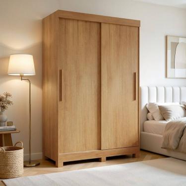 Imagem de Guarda-roupa Solteiro 2 Portas de Correr e 2 Gavetas Flex com Pés Mdf Amanda Cinamomo