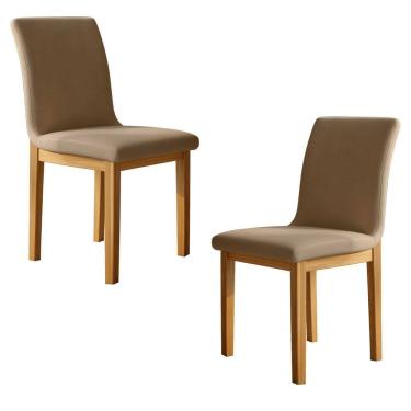 Imagem de Conjunto 2 Cadeiras para Sala de Jantar com Pés em Madeira Maciça Bella Cinamomo/Bege