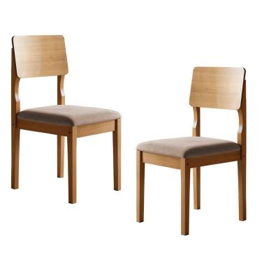 Imagem de Kit 2 Cadeiras para Sala de Jantar Pés Madeira Maciça Ana Cinamomo/Bege