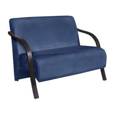 Imagem de Poltrona Namoradeira Vênus Suede Braço Madeira Azul Bic - D SALLA