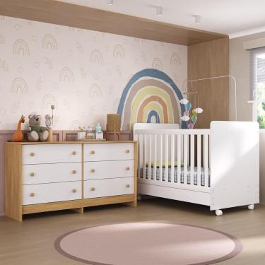 Imagem de Berço 3 em 1 para Colchão 130x70cm com Rodízios e Cômoda Chantilly Multimóveis MP4290