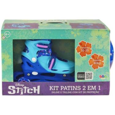 Imagem de Patins stitch 2 em 1 inline e triline 32-35 com kit de protecao bbr - 