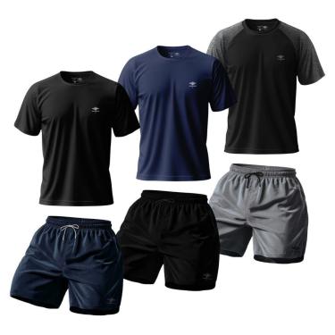 Imagem de Kit Masculino 3 Camisetas Dry Manga Raglan E 3 Shorts Mauricinho Verão Academia Básico-...