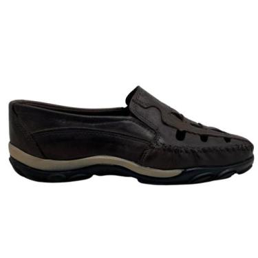 Imagem de Sapato Casual Masculino Couro Onda Surf com Recortes Vazados, 39, Cafe