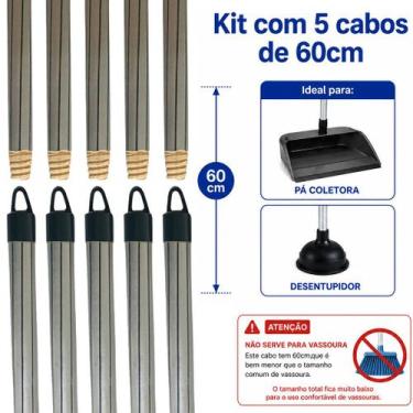 Imagem de Kit 5 Unidades CABO de Rosca Madeira 60cm Encaixe Universal com Alça P