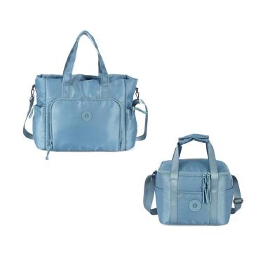Imagem de Kit Bolsa Tote College Grande e Lancheira Juvenil Up4you Náilon e Poliéster 23x18x19cm Azul