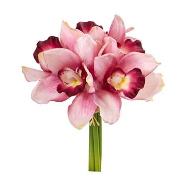 Imagem de Nearly Natural Conjunto artificial de orquídea Cymbidium de 22,86 cm (9"), flores de seda, rosa