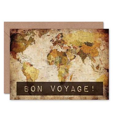 Imagem de Cartão de felicitações selado de aniversário com mapa múndi de Bon Voyage e envelope em branco