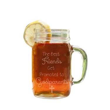 Imagem de The Best Friends Get Promoted to Godparents Vidro gravado Mason Jar Canecas com alça Anúncio de Bebê Batismo Will you Be Godparents Godmother Ask Godmother Godfather