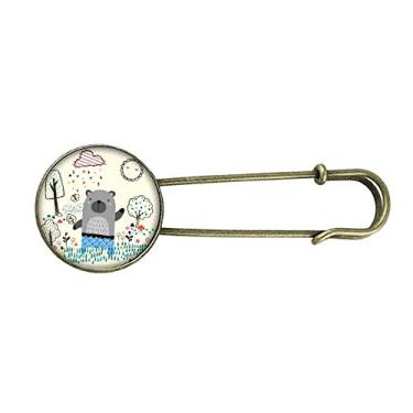 Imagem de Desenho de rinoceronte animal contorno azul retrô broche de metal clipe jóias