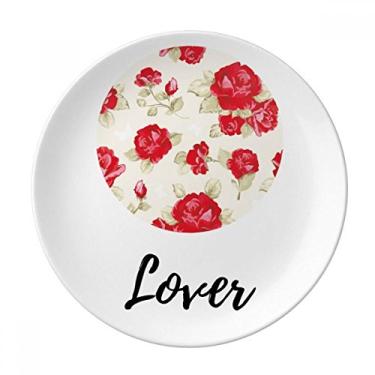 Imagem de Prato de planta de desenho vermelho rosa decorativo de porcelana salver louça de jantar