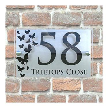 Imagem de Placa do número da casa Placa do número da casa Borboletas Estilo clássico Placa personalizada do número da porta da casa Placa acrílica