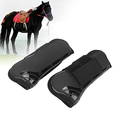 Imagem de LZKW Botas de cavalo Tendon, 4 peças de proteção fortes com gancho e laço para exercícios de cavalo, leves para montar, absorção de choque, pular, para proteção de competição (preto, um par de pernas frontais ampliadas)