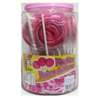 Imagem de Pirulito Psicodélico Chaves Rosa e Branco Pote C/30unid 7cm