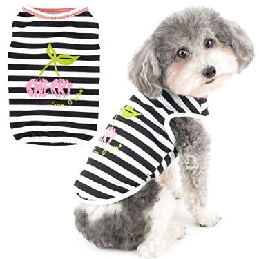 Imagem de Zunea Camisetas de verão para cães pequenos camisetas listradas macias respiráveis roupas de filhote de cachorro camiseta básica com frutas impressas animal de estimação menina menino vestuário
