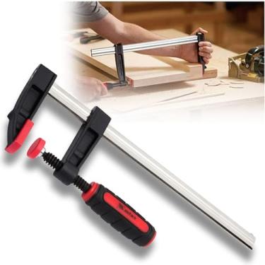 Imagem de Grampo Sargento Tipo F 14pol 37cm 63kg Ajuste Aperto Rápido Descerrar c/Cabo de Madeira P/Carpinteiro Marceneiro Fixação de Peças e Móveis 300x50x370mm