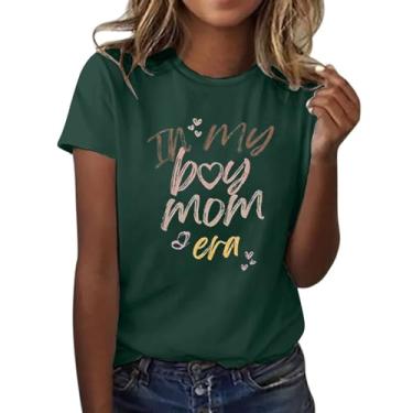 Imagem de Camiseta feminina in My boy mom era 2024 camiseta casual solta com frases blusa básica leve, Verde, GG