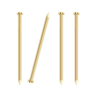 Imagem de 400 peças de pregos de cabeça redonda, pregos de hardware de 9,5 cm, pregos para pendurar imagens, pregos de madeira, pregos dourados, pregos domésticos