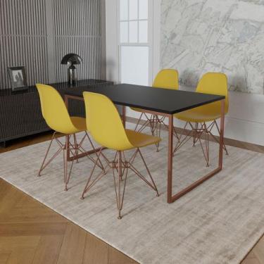 Imagem de Mesa Industrial Base Ferro Cobre 137x90 Tampo Preto 4 Cadeiras Eiffel 