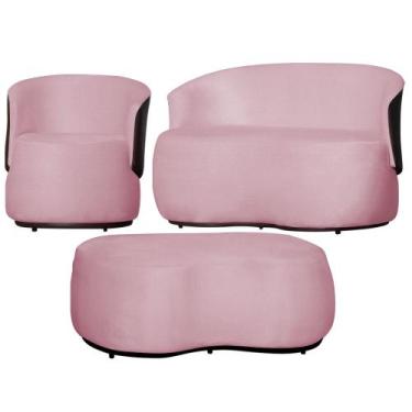 Imagem de Kit 1 Poltrona 1 Namoradeira e 1 Puff Grande Suede Estilo Orgânico Bea