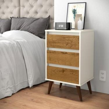 Imagem de Mesa De Cabeceira Wood Pés Palito 3 Gavetas Retrô  EJ MÓVEIS, Off Whit