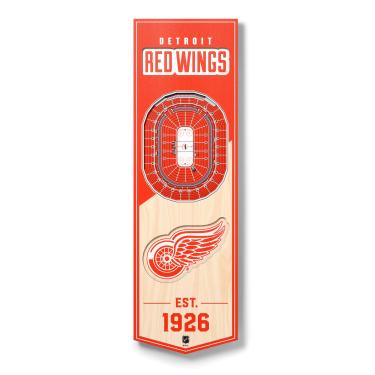 Imagem de NHL Detroit Red Wings (Joe Louis) - Banner 3D Little Caesars Arena, cores do time, 15,24 cm x 48,26 cm