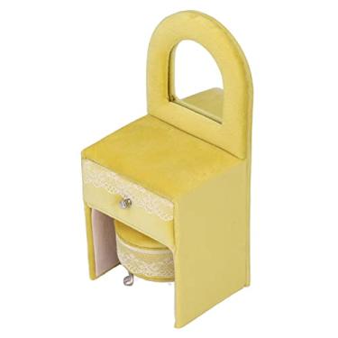 Imagem de Caixa de Joias para Cadeira de café, sofá para Casa de Bonecas, Creme Amarelo, Mini Móveis Elegantes para Decoração (Penteadeira (7 x 3,1 x 2,6 pol.))