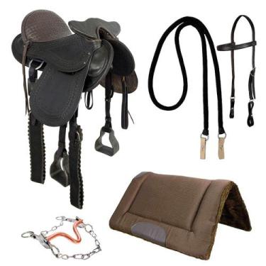 Imagem de Kit Sela Australiana com Cabeça SV1468 Marrom - Selaria Vertentes