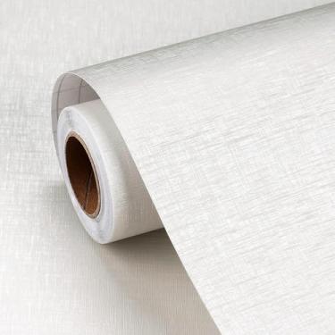 Imagem de FunStick Papel de parede branco pérola de 39,9 x 1,198 cm, papel de parede de pano de grama texturizado