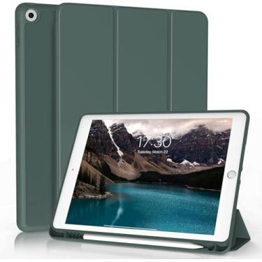 Imagem de Capa Para iPad 9ª 8ª 7ª Geração iPad 10.2" e iPad Pro/Air 3 de 10.5" Smart Case Slim Com Suporte Para Caneta Proteção Total Anti Impacto Tampa Magnética Premium Resistente Funcional (Verde escuro)