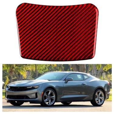 Imagem de IKUESM compatível com Chevrolet Camaro 2017-2022 Acessórios de fibra de carbono interior caixa de armazenamento traseira do carro adesivo decorativo capa de acabamento(Red carbon fiber)