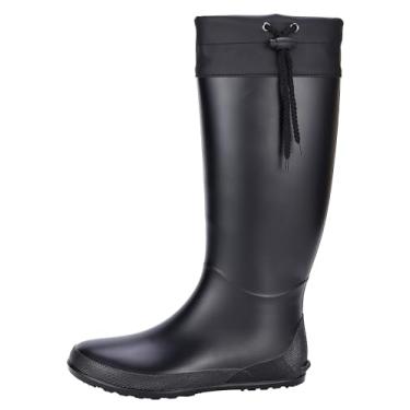 Imagem de Asgard Botas de chuva longas embaláveis femininas de borracha à prova d'água botas de jardim ultra leves galochas planas botas de lama - não para panturrilha larga, Preto, 7.5-8