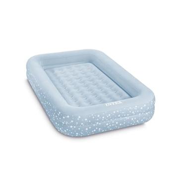 Imagem de Intex Conjunto de cama inflável infantil 66810FL, inclui bomba de mão e bolsa de transporte, colchão removível, enchimento rápido, uso interno, 106,7 x 167,6 x 25,4 cm, azul com moldura com estampa de