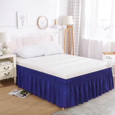Imagem de Analwu100 Saia de cama elástica com babados, base de cama envolvente em torno do lençol de cama capa Divan azul marinho Queen: 60 x 80 + 38 cm