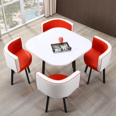 Imagem de Mesas e cadeiras de recepção de negociação, mesa de jantar de cozinha simples mesa de jantar de negócios, casa quarto varanda biblioteca lounge café mesa de lazer 4 cadeiras de couro (cor: branco