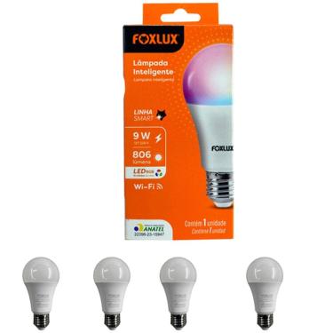 Imagem de Kit 4 Lâmpada Inteligente RGB 9W Wifi Smart Color Bivolt Foxlux