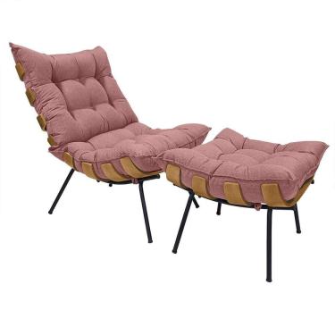 Imagem de Poltrona Costela Com Puff Em Linho Ou Veludo - élpis Móveis Linho Rosê