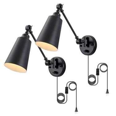 Imagem de AOLALA Conjunto De 2 Arandelas Parede, Iluminação Preta Montada, Braço Articulado, Luminárias Industriais Para Cabeceira, Quarto, Sala Estar, Cozinha E Escritório