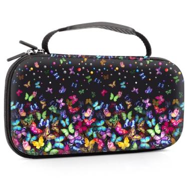 Imagem de Lalumix Capa Para Nintendo Switch, Oled Meninos E Meninas Com 16 Compartimentos Cartões De Jogo, Protetora À Prova Choque Console, Acessórios Joy-Con, Borboleta Colorida